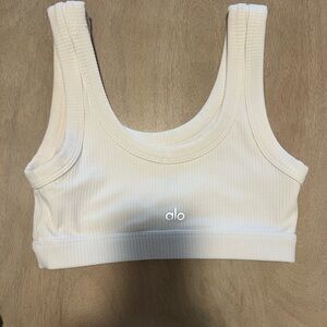 ALO Yoga White Ribbed Sports Bra